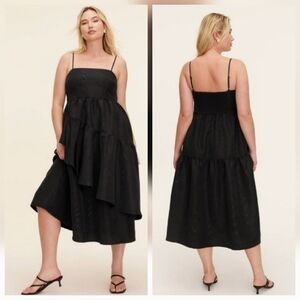 NEW! Kate Spade Black Tiered Ruffle Midi Dress Size S